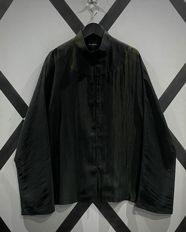 【X VINTAGE】Metallic Black × Gold Vintage High Neck Loose Sheer Shirt Jacket
