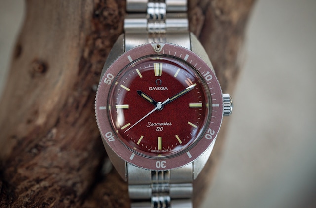 【OMEGA】1970’s シーマスター120 ボーイズサイズ ”ワインレッド” 手巻き 3連ハードブレスレット  OH / vintagewatch / seamaster 120 / Red /Boys