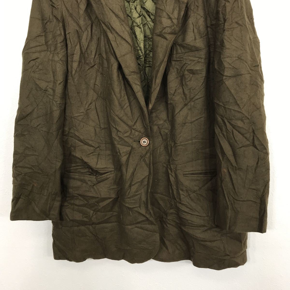 LANDS END テーラードジャケット レディース L カーキ オリーブ色