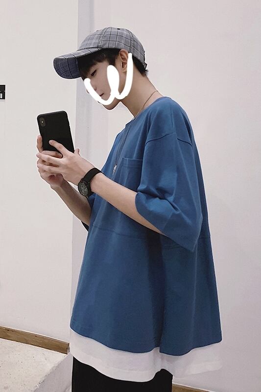 全2色 Tシャツ カットソー 無地 カジュアル 重ね着風 おしゃれ