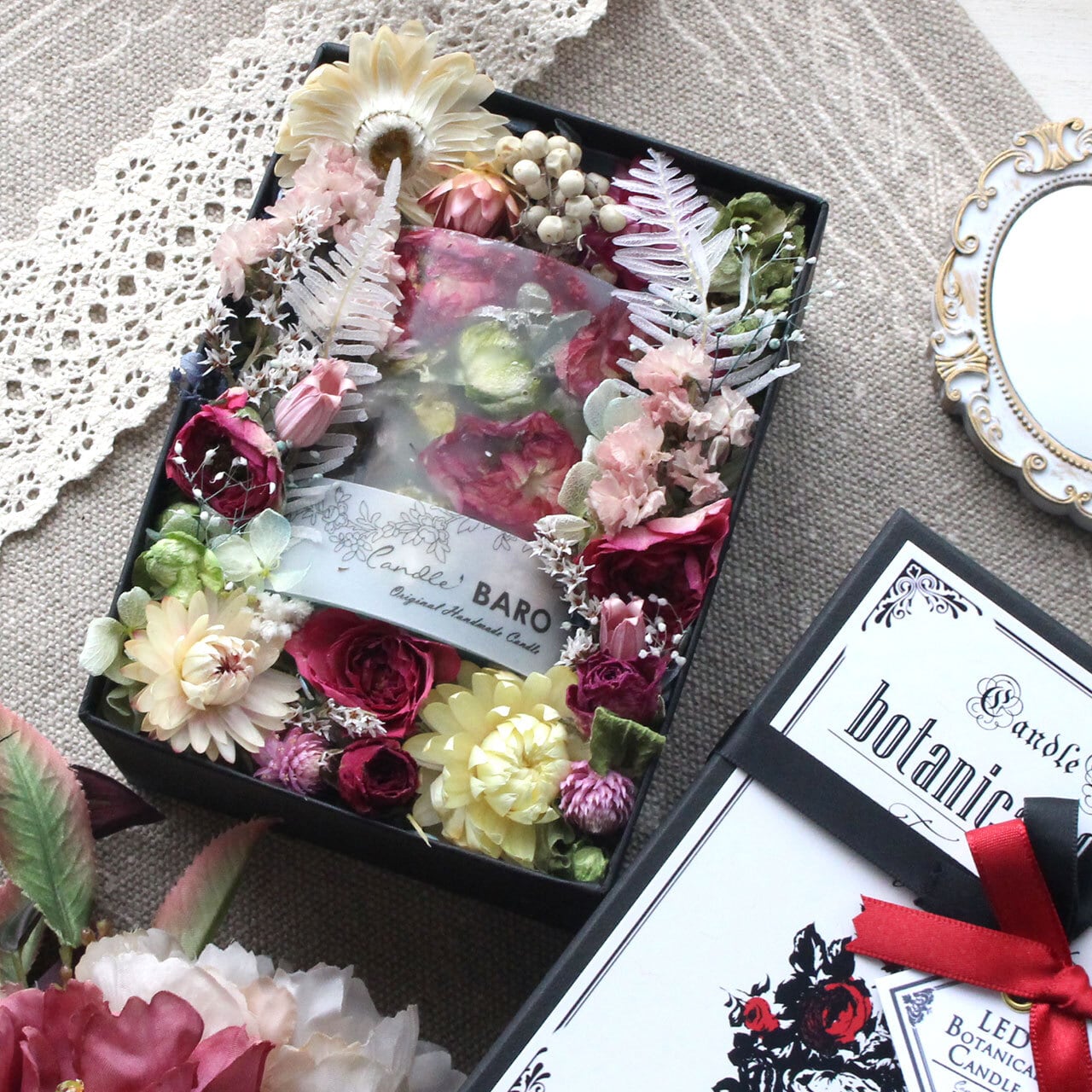 F150 Sサイズ Ledティーライト付き ボタニカルランタン 花いっぱいプチギフト ギフトバッグ付き Candle Baro