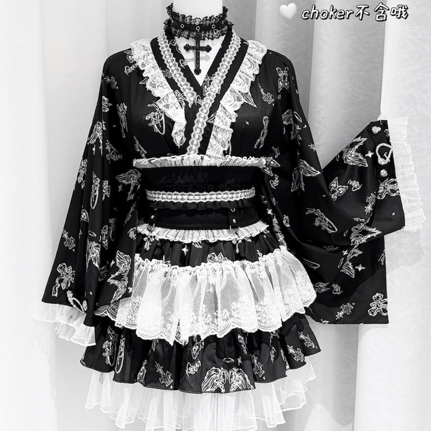 和ゴシック セットアップ 着物袖トップス×フリルミニスカート｜WithU