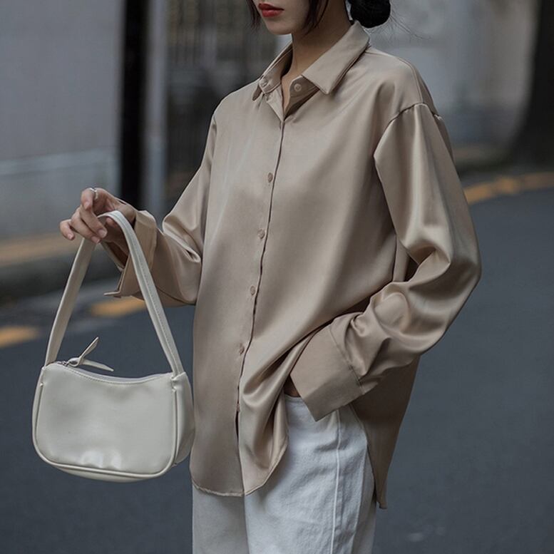 セットアップ対応可》シルキーダブルクロスウエストタックブラウス