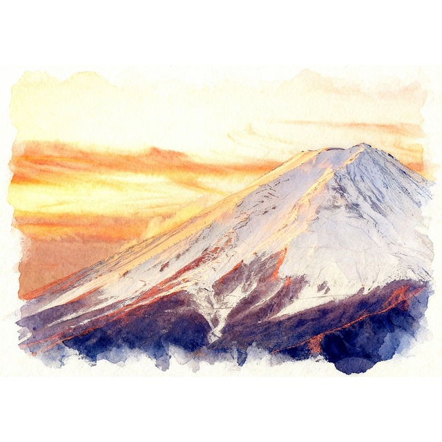 絵画 日本 夕日の染まる富士山 風景画 インテリアアート額付き 水彩画・油絵風 WAT0048