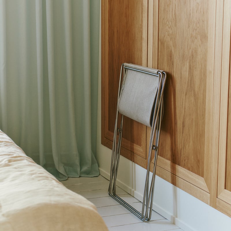 JG Folding Stool Brushed stainless steel Natural canvas