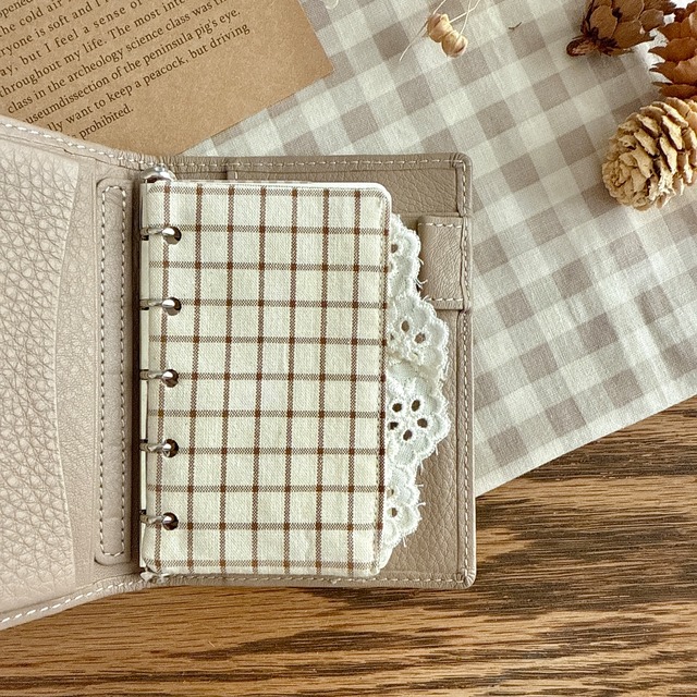 マイクロ5サイズ用/ウィンドウチェックのふんわりレースポケット/カフェラテ