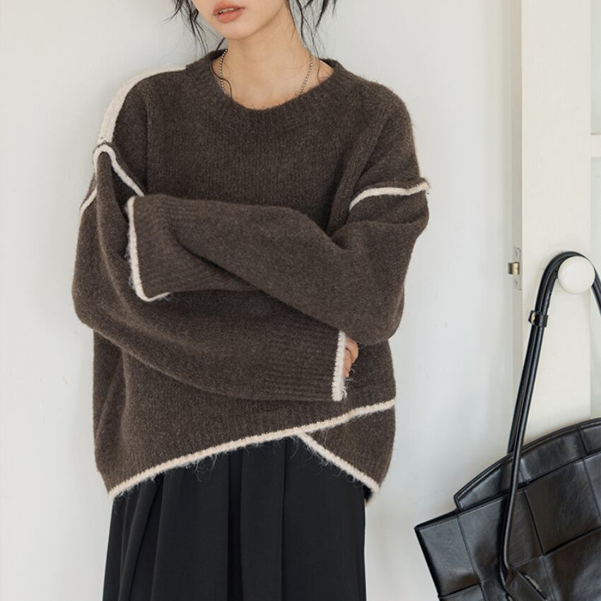 color-block oversized knit sweater J00130