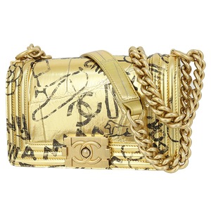Used CHANEL シャネル ボーイシャネル 20 グラフィティ A67085 クロコ型押し ゴールド 中古美品