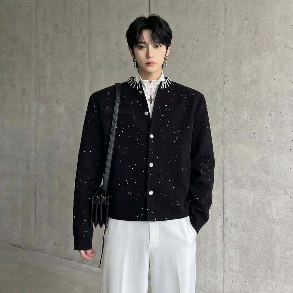 ビジューネック グリッターノーカラージャケット 2カラー D12021