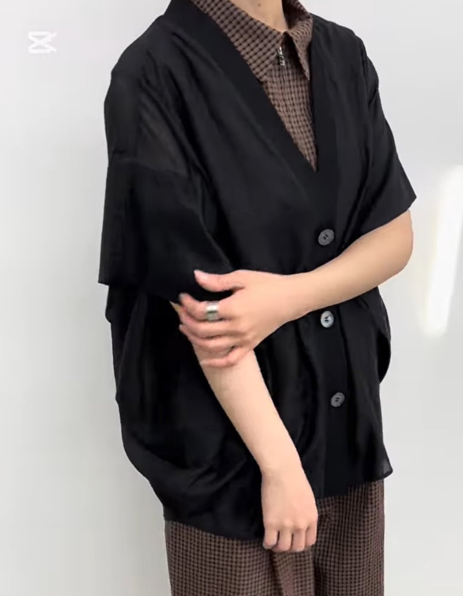 CLOCHE(クロッシェ)】シアー五分袖カーディガン［612-85669