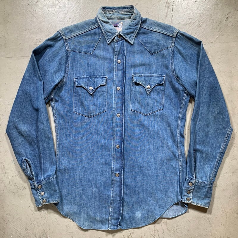 50's LEVI'S リーバイス デニムウェスタンシャツ ショートホーンタグ フルスナップボタン バットヨーク リペア 丈詰め M位 希少  ヴィンテージ BA-1442 RM1811H | agito vintage powered by BASE