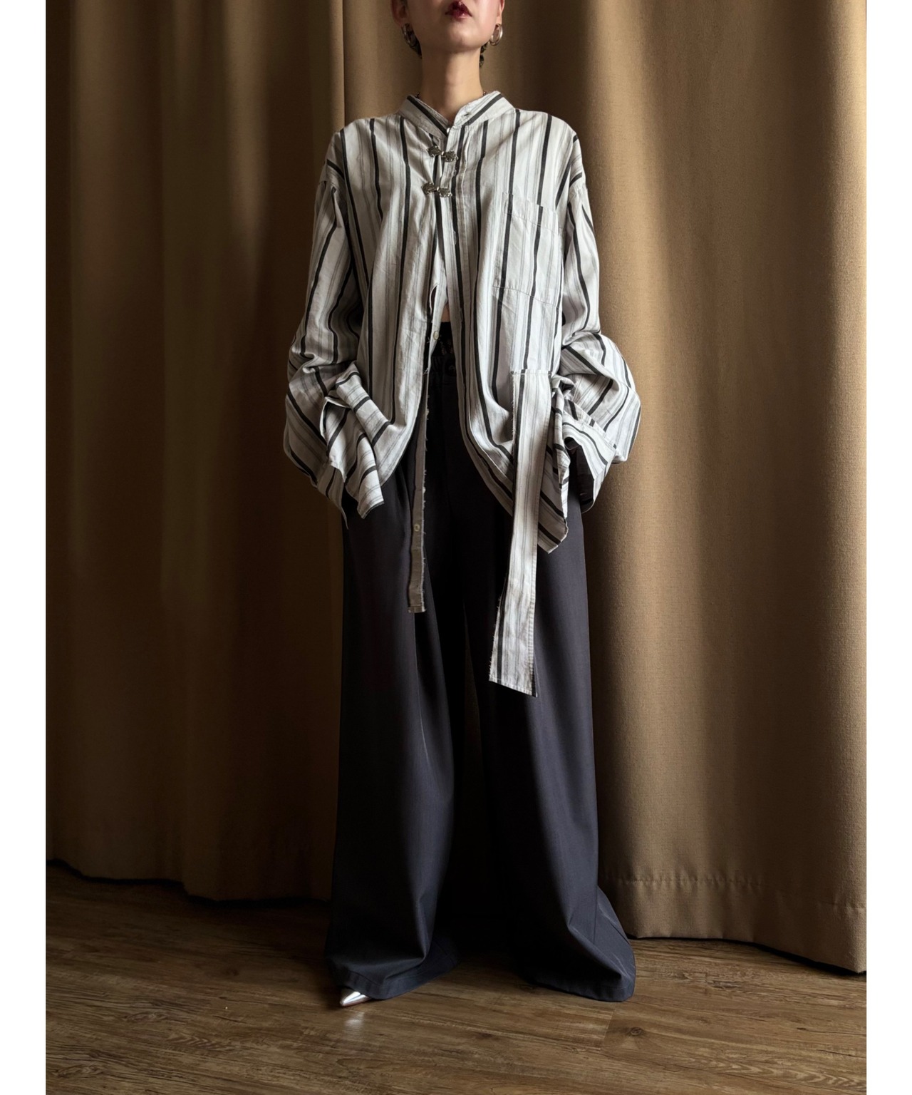 metal stripe design over size remake shirt-4702-5