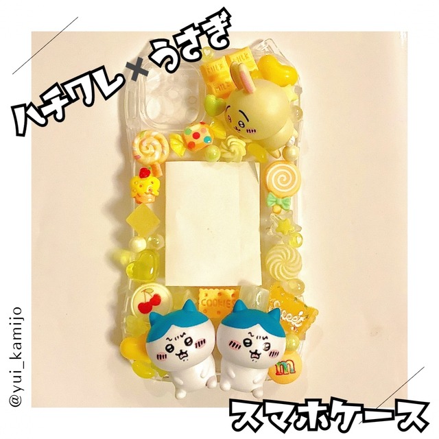 デコ電 ハチワレ×うさぎイメージ iPhoneケース | デコ電オーダー受付中◎