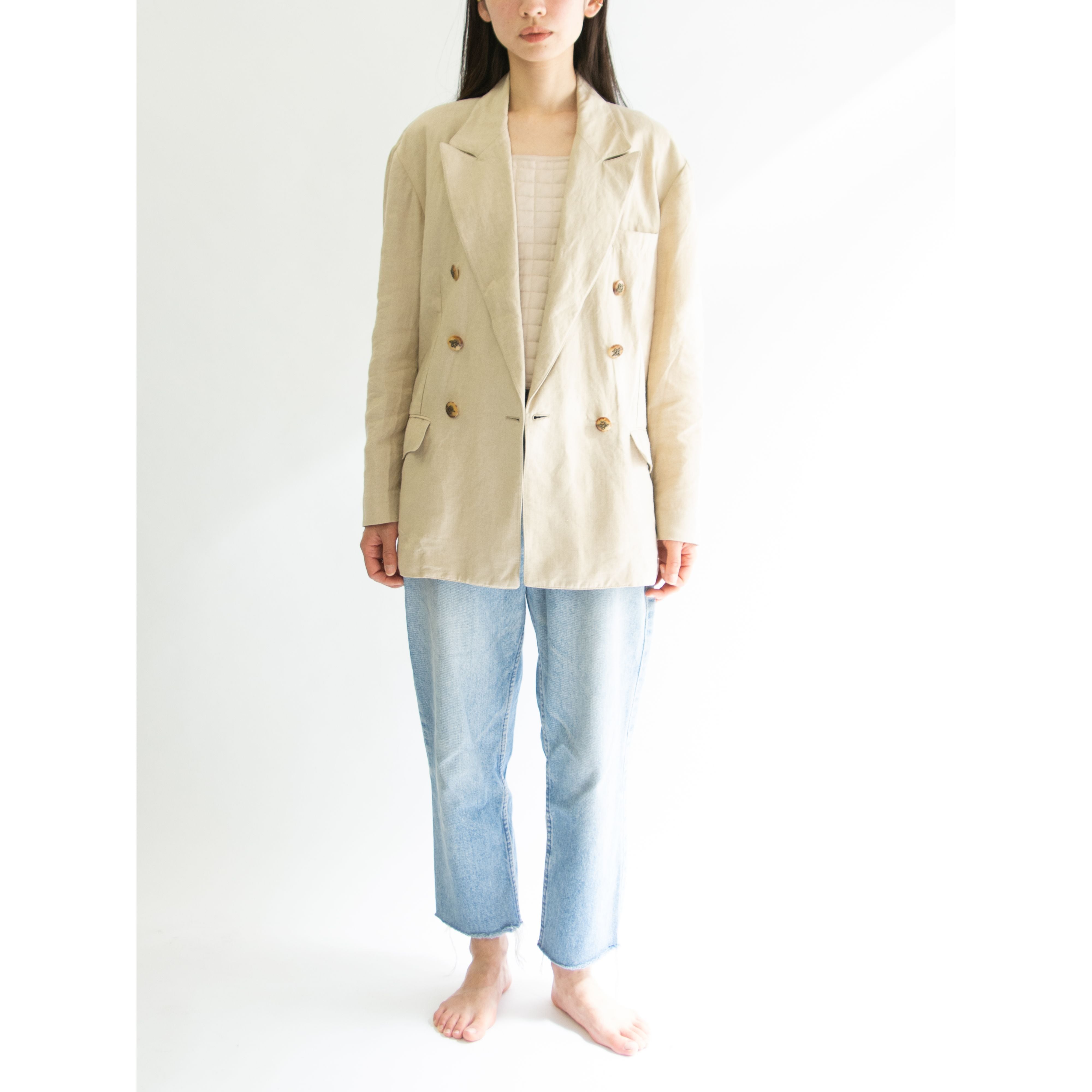 HERMES】Made in France 100% Linen Double‐Breasted ジャケット