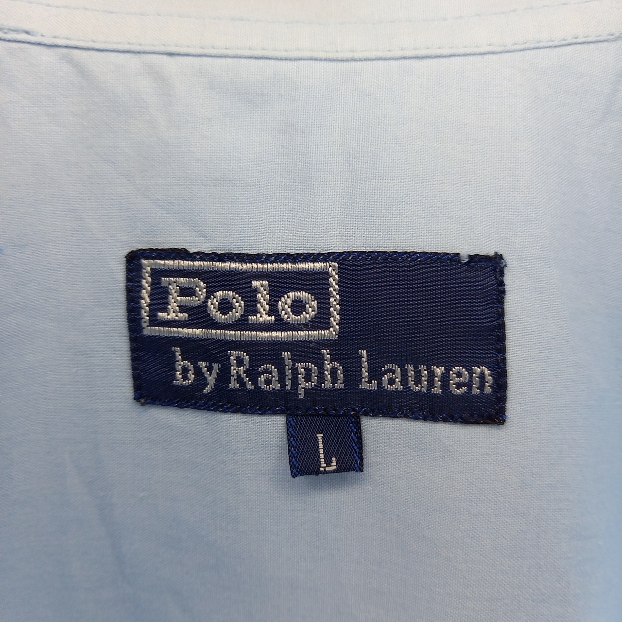 ポロバイラルフローレン　BDシャツ　半袖　無地　刺繍ロゴ　ライトブルー　L