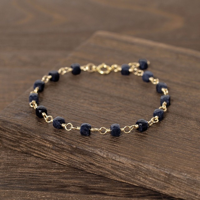 【限定】ブラックサファイアキューブカットを繋いだK14GFブレスレット