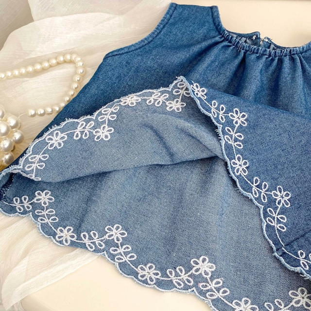 【セット】フラワー刺繍デニムノースリーブセットアップ - 10