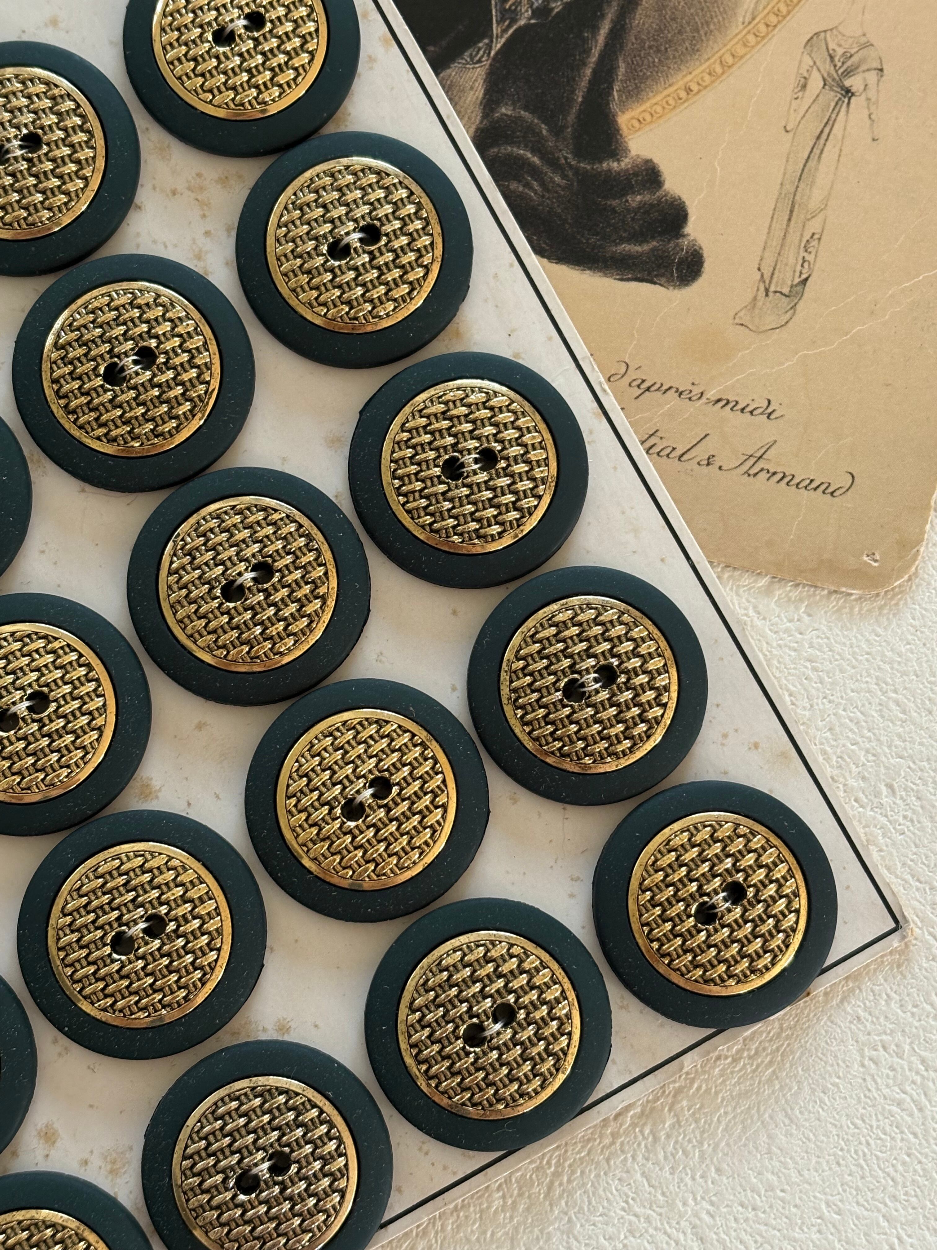 フランスVintageボタン ヴィンテージボタン デッドストック 27mm グリーン×ゴールド アクセサリーパーツ デコレーション材