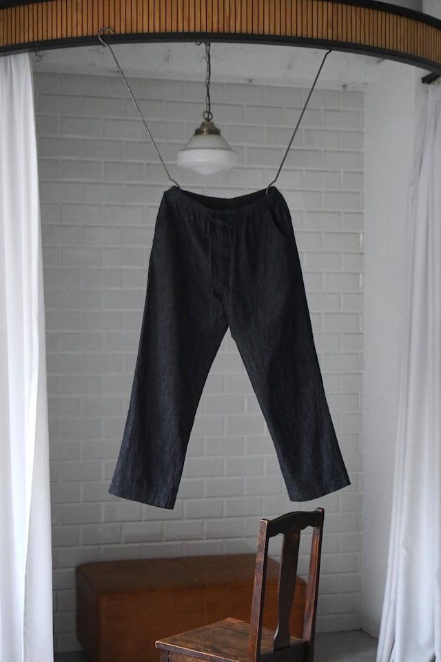 Cale / Cotton Linen Denim Easy Trousers (Navy)