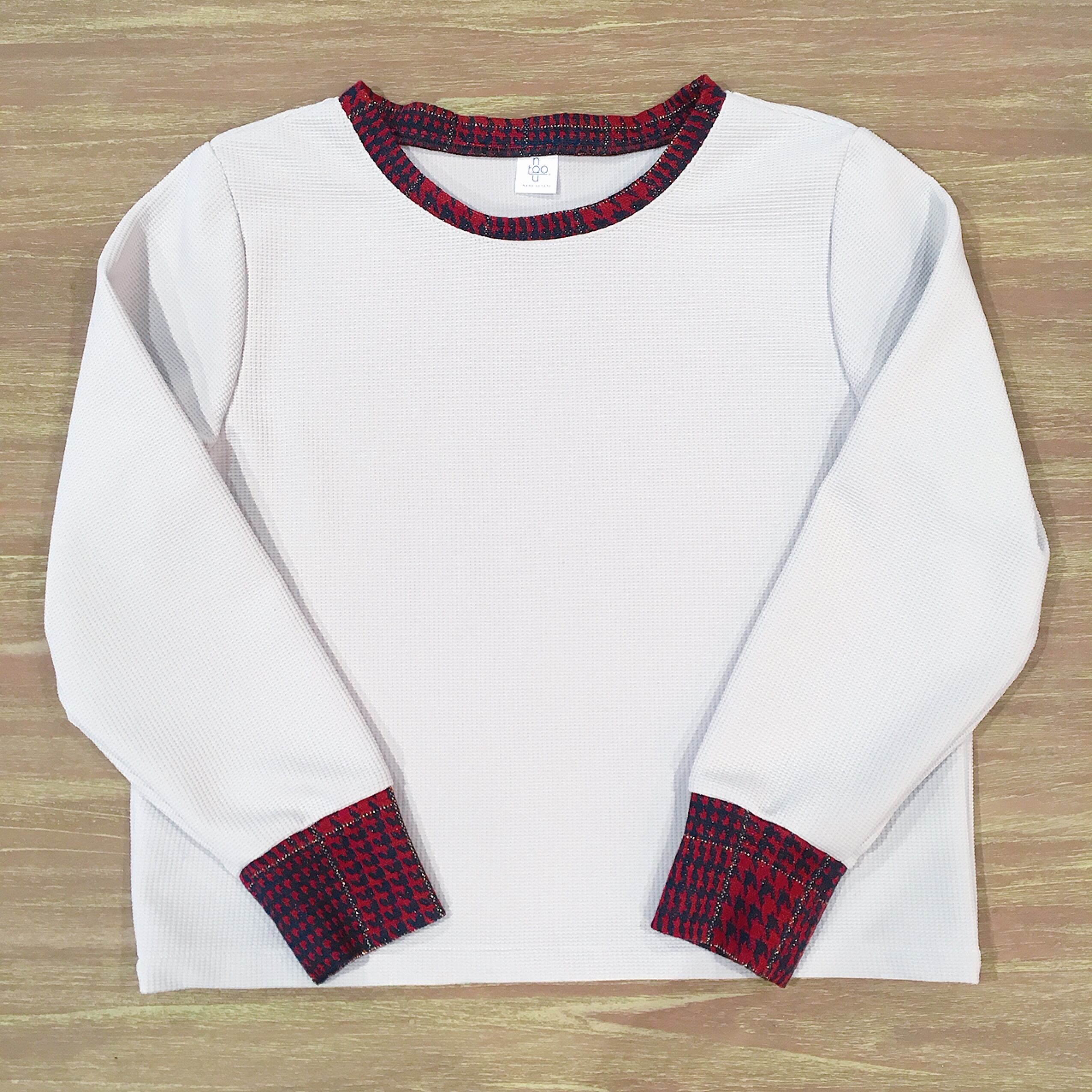 千鳥格子リブニットトップス(ホワイト)