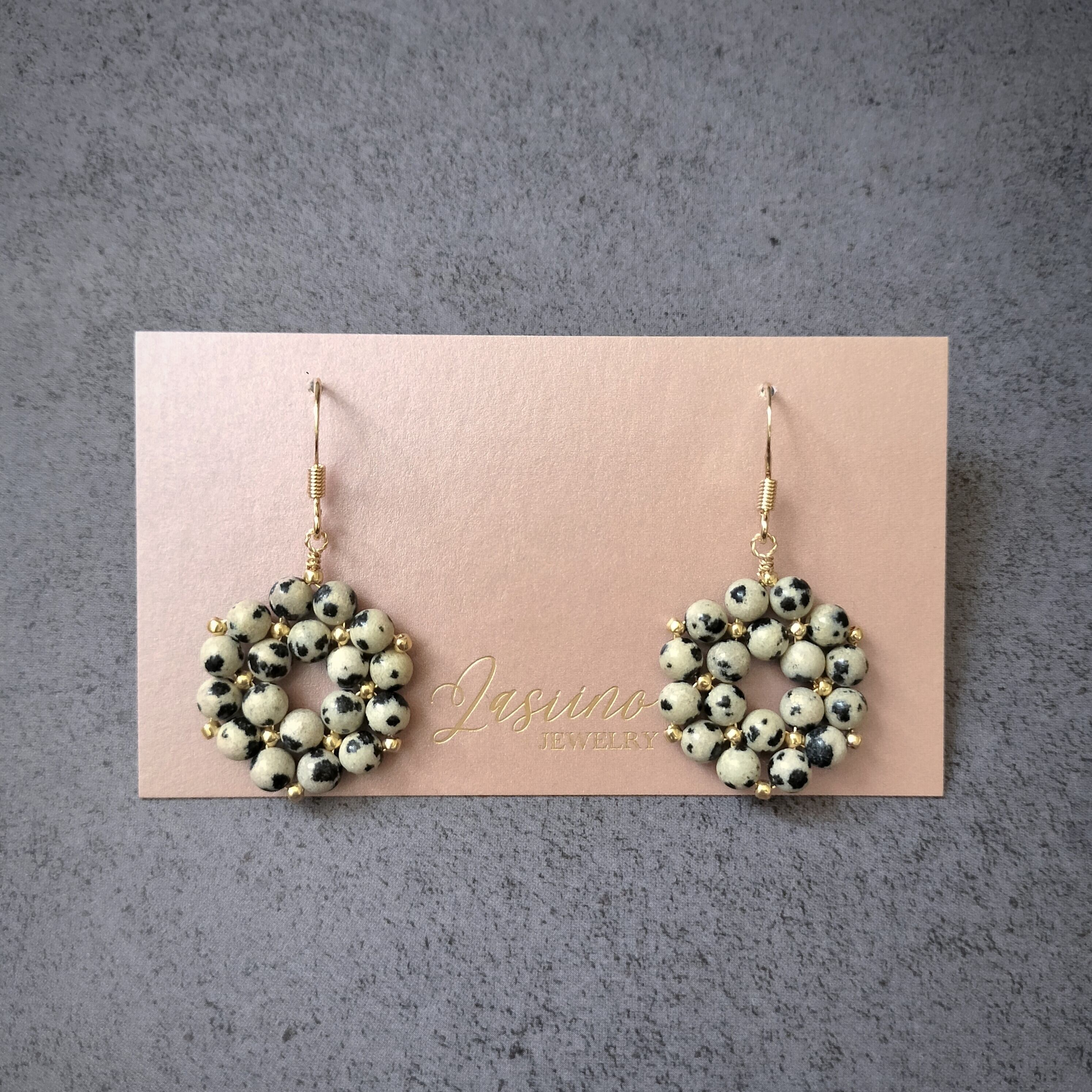 ダルメシアンジャスパー 天然石ピアス 天然石イヤリング ラウンド