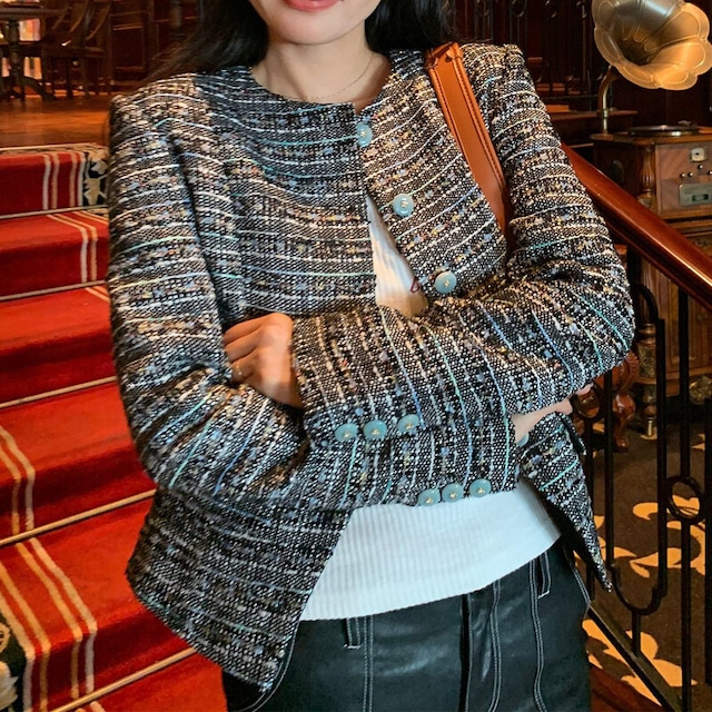 Mix color tweed jacket　M1392