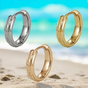 《片耳販売》Two-Toneフープピアス サージカルステンレス ハワイアンジュエリー ステンレス ピアスサージカルステンレス316L メンズ レディース イエロー スティール ピンク コーティング スクロール Two-Toneフープ プレゼント ギフト 誕生あす楽 かわいい  メール便送料無料 lei-gess179-single-pierce lei-gess179