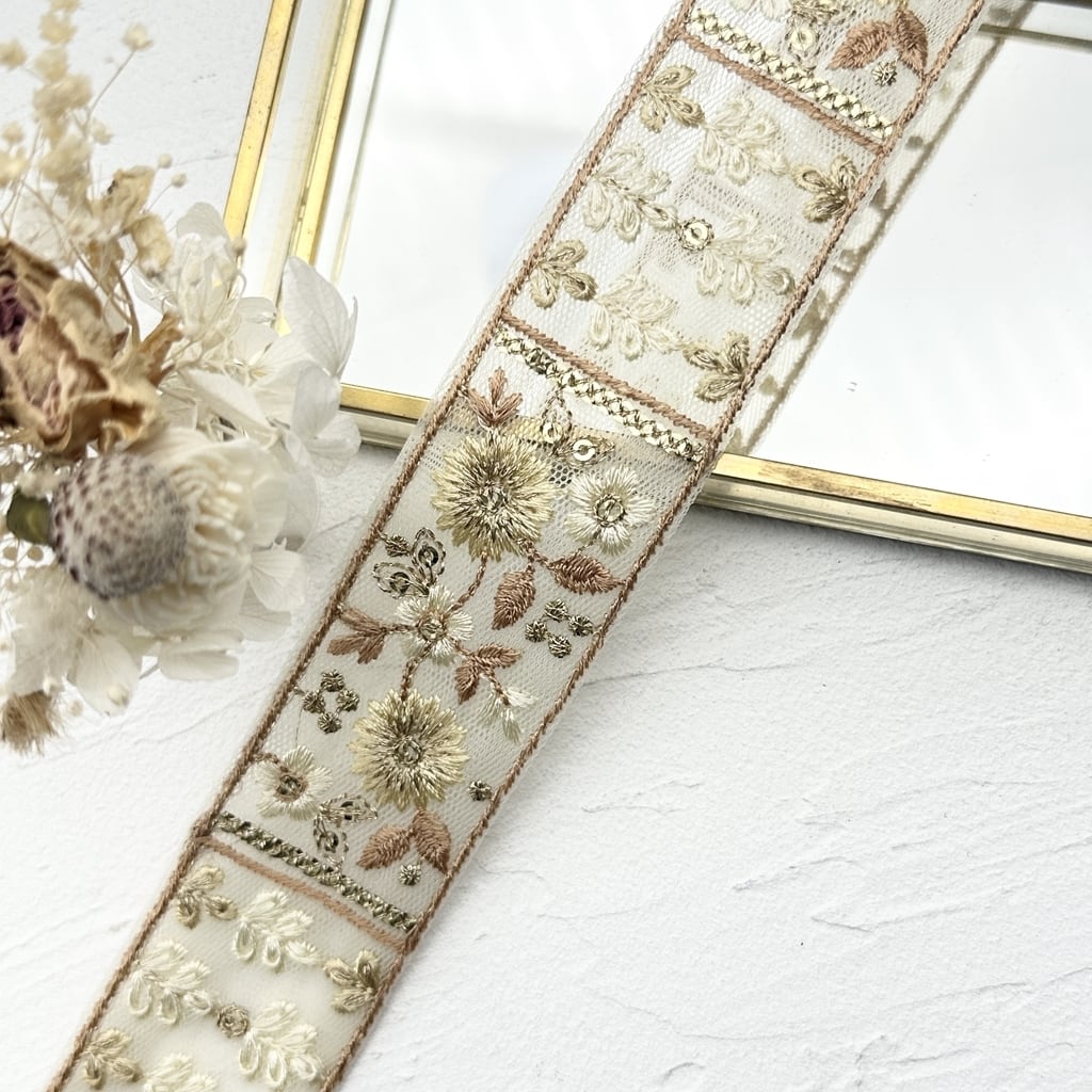クリーム]インド刺繍リボン 2882 | インド刺繍リボン専門店Rino