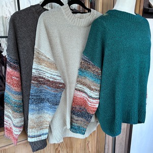 マルチボーダー袖ニットプルオーバー