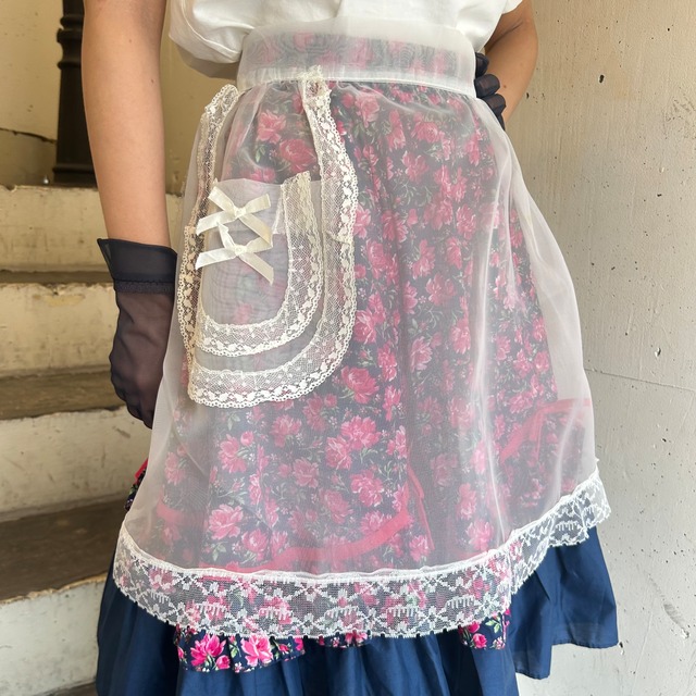 50's 60's white lace nylon apron