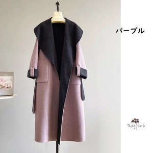 バイカラー ウール混 コート 4col Y 250510