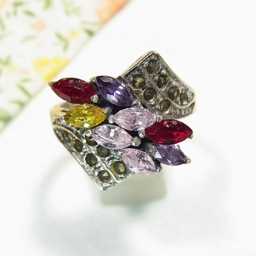 シルバー925 マーカサイトが埋まるゴージャスなリング　サイズ16　silver ring sale 11780S