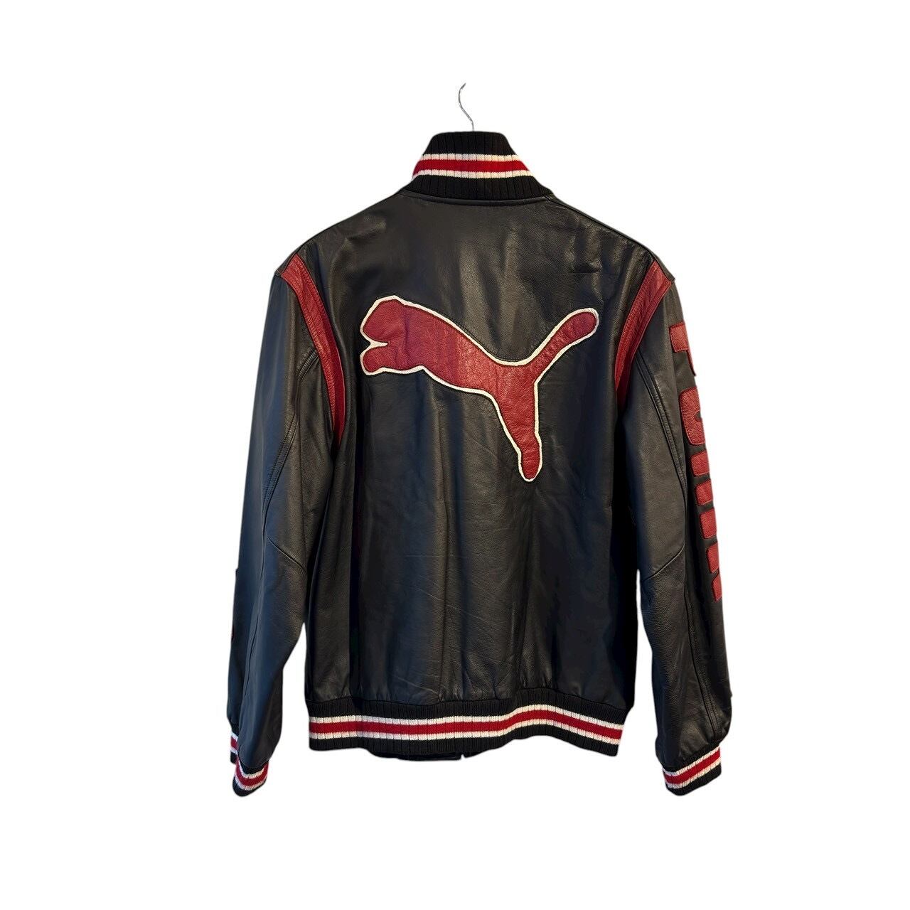 FAKE LONDON × PUMA” Black leather wappen design zip up blouson