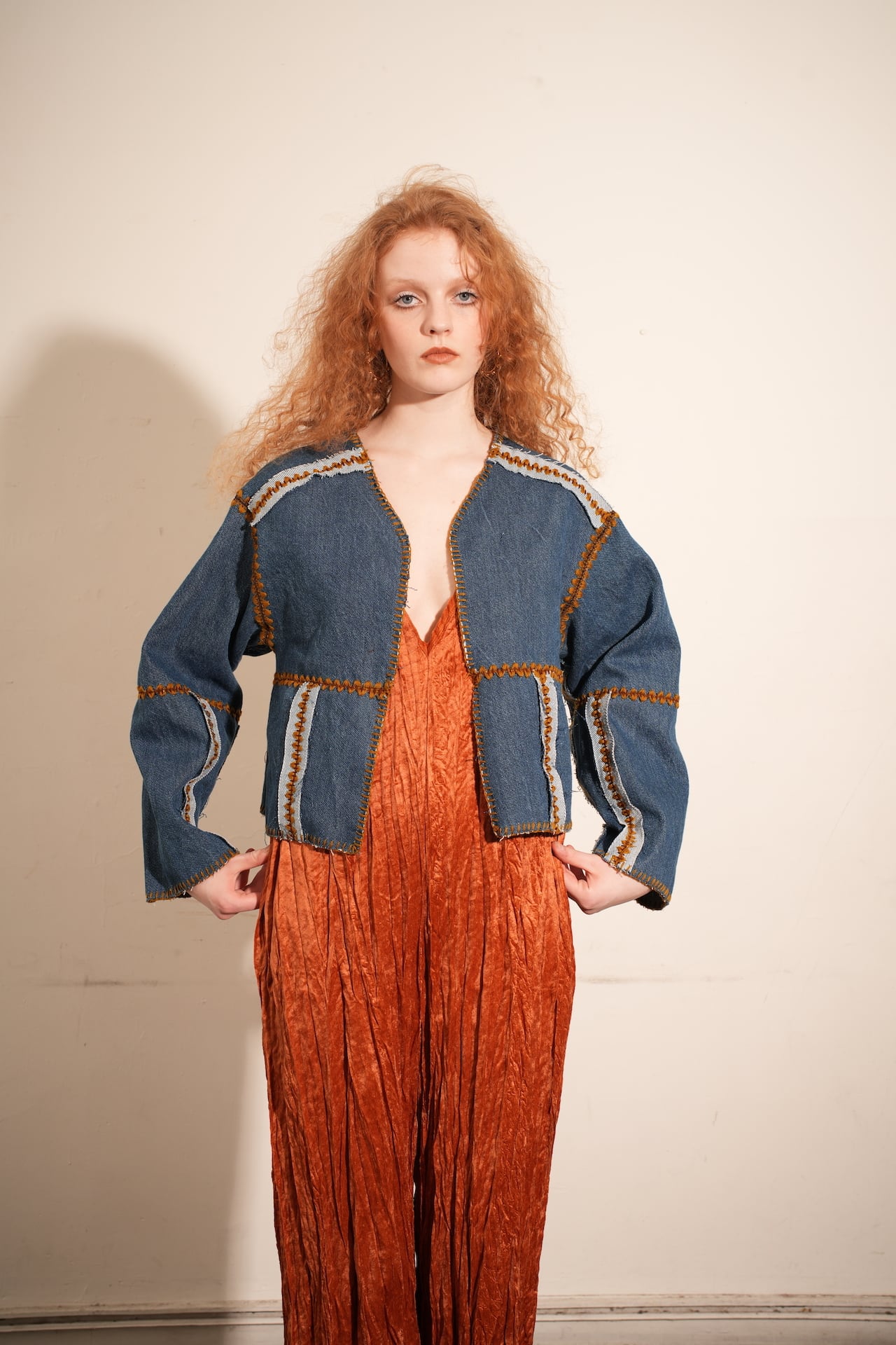 VELOR JERSEY CRINCLE SALOPETTE / ORANGE