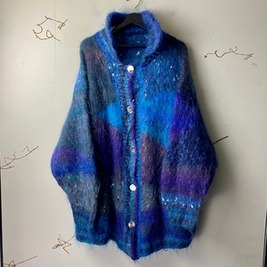 old blue color blocking mohair jacket