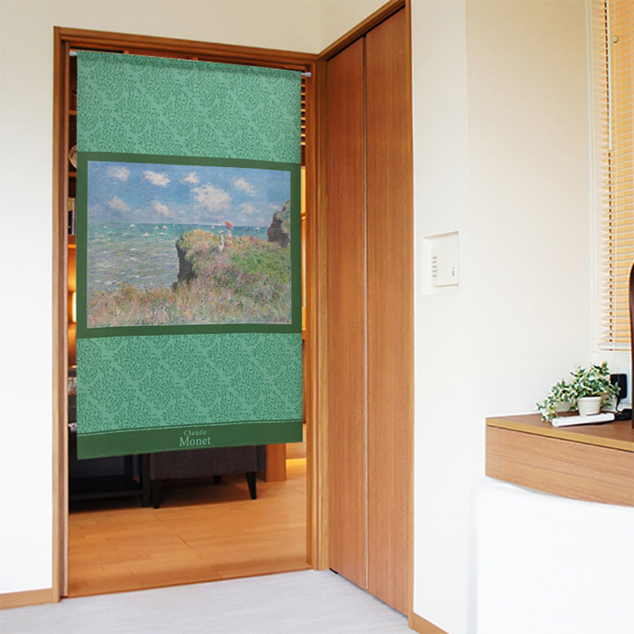【受注生産】 のれん モネ プールヴィルの断崖の上の散歩 幅85ｘ丈150cm
