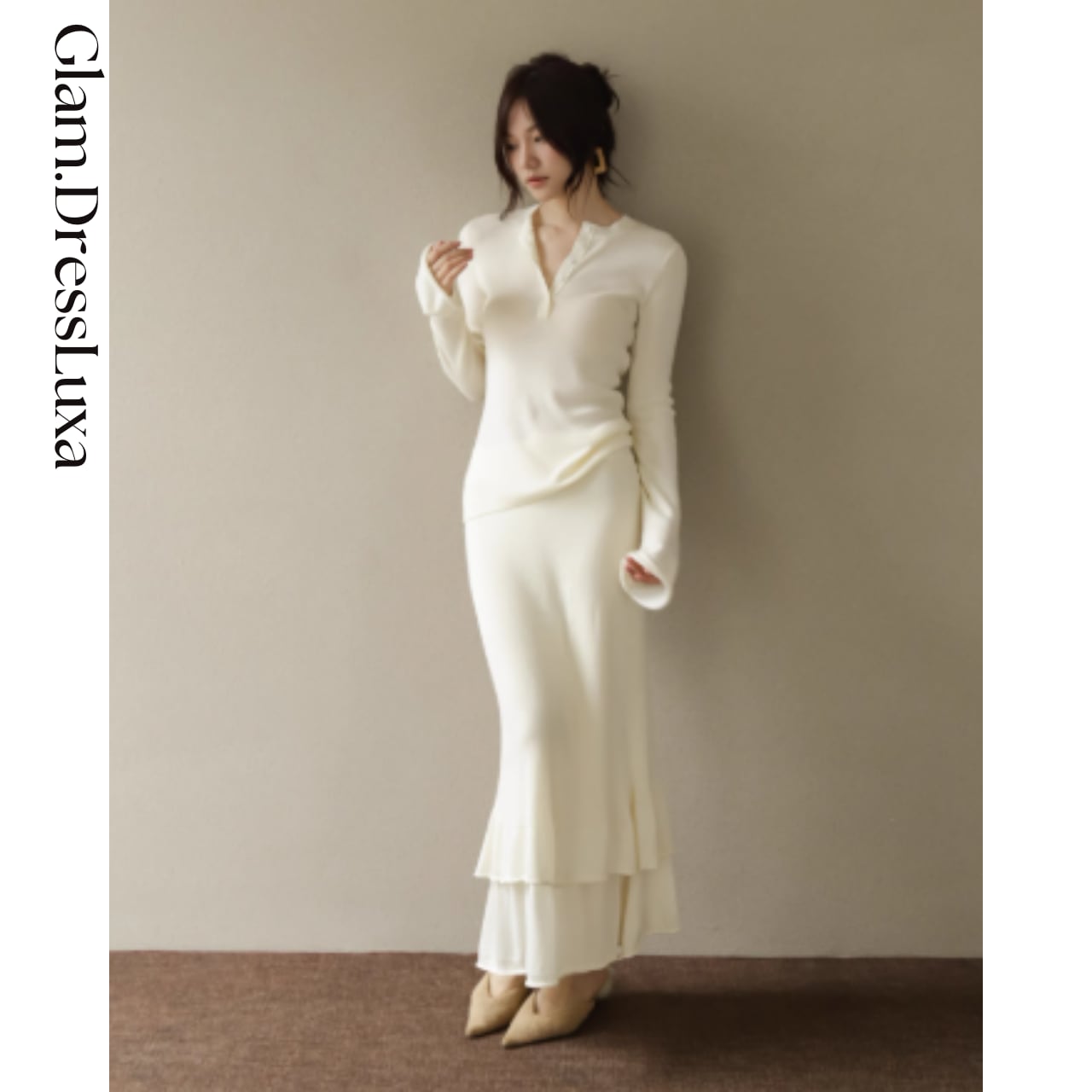 ヘムフリル ニットロングスカート/2color_S182