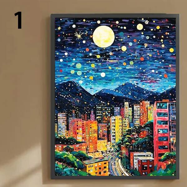 中級 フル ダイヤモンドアート キット ビーズ刺繍 夜景 ビル群 ポップ