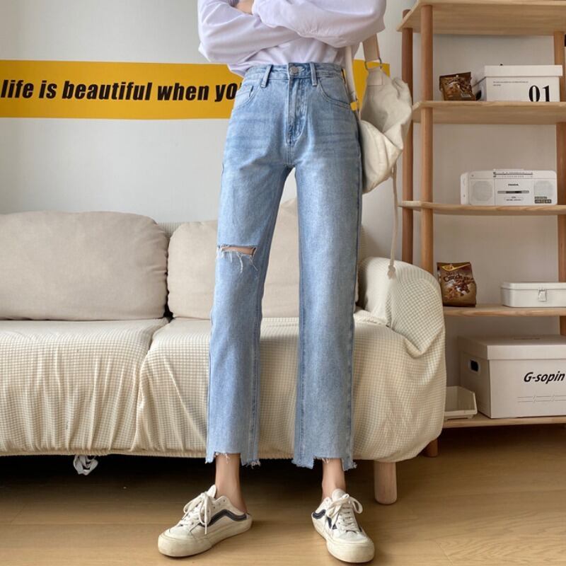 スプリングジーンズ ルーズハイウェストウェストパンツ 春物 1号婦人55379165663