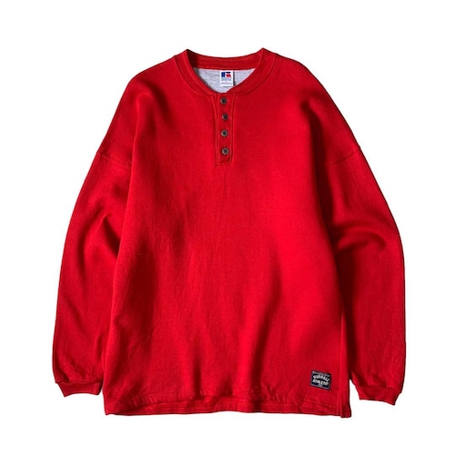 "90s RUSSELL ATHLETIC" henry neck sweat shirt red