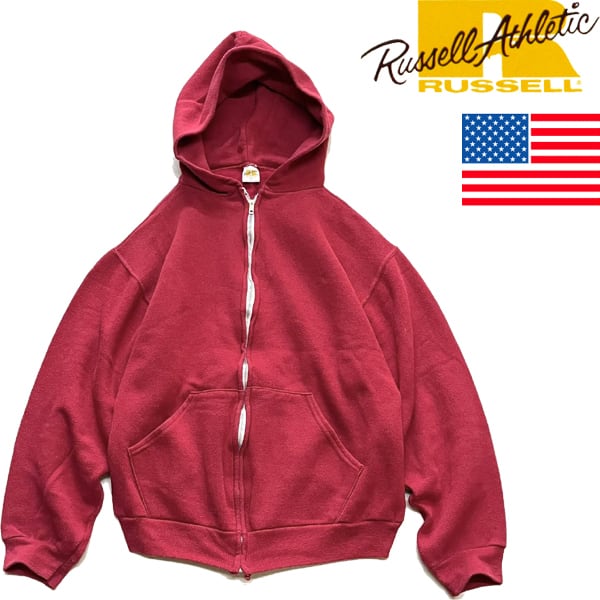 80s 90s ラッセル　ジップパーカー　ヴィンテージ　usa製 50s 古着 1点物◇USA製?ラッセル70sビンテージ金タグOLDジップアップパーカー