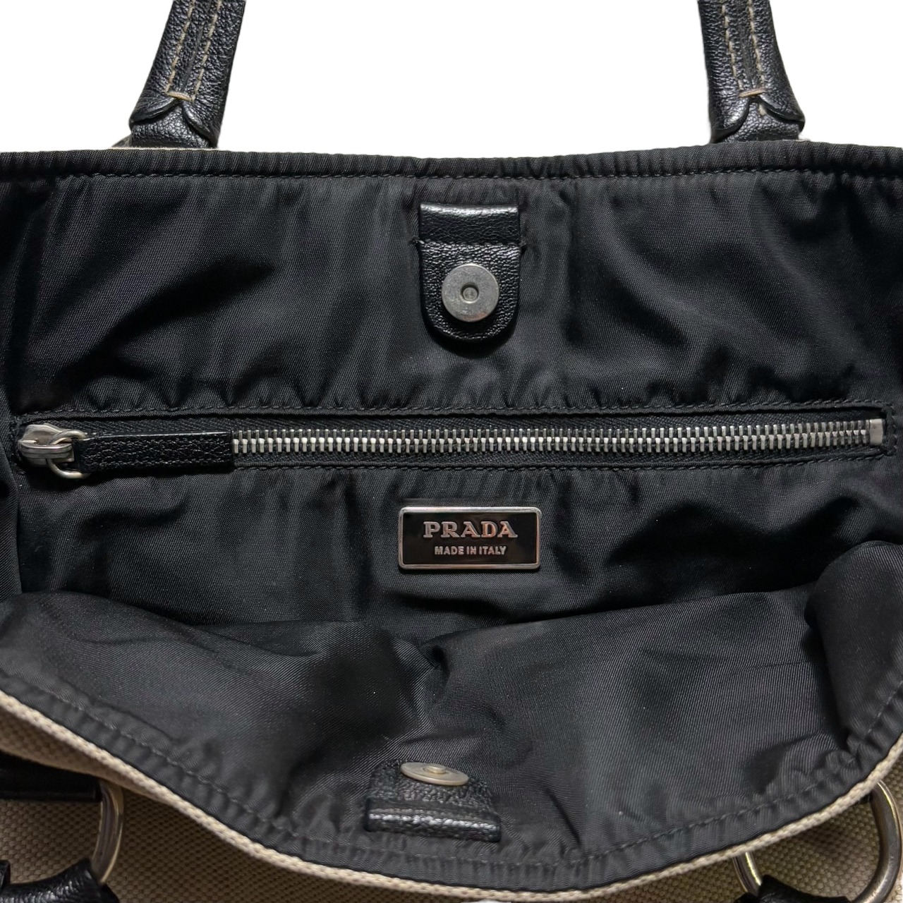 PRADA canvas × leather tote bag