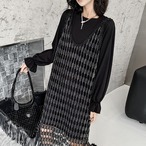 Silver mesh vest and long-sleeved T-shirt two-piece set (ME384)