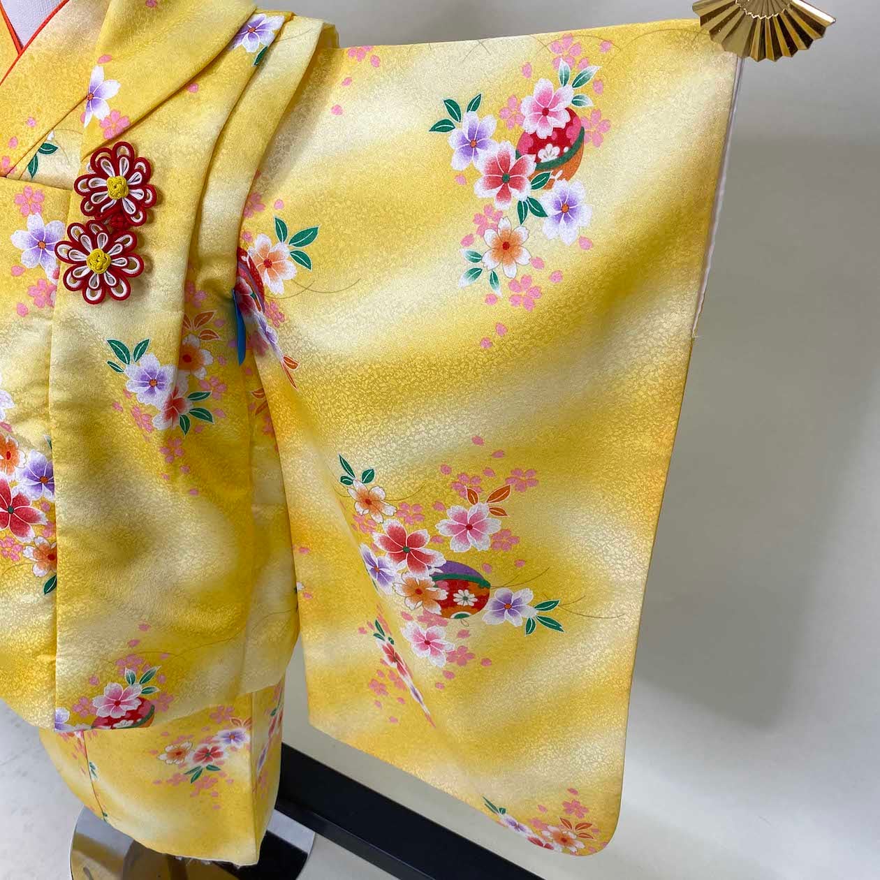 七五三 3歳女の子着物 長襦袢 2点セット 新品 黄色 水色 花車 手毬 桜