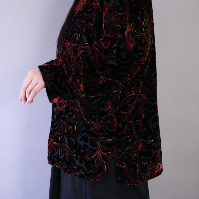 full art pattern over silhouette velours sheer shirt