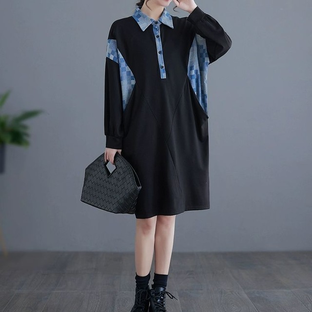 CONTRAST STITCH DESIGN MINI SHIRT DRESS 1color M-8671