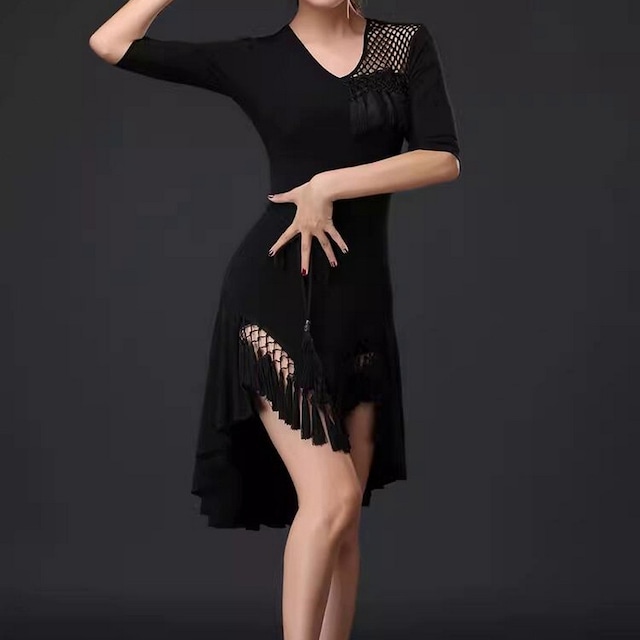 アシメトリー フリンジデザイン Vネックドレス ds0528