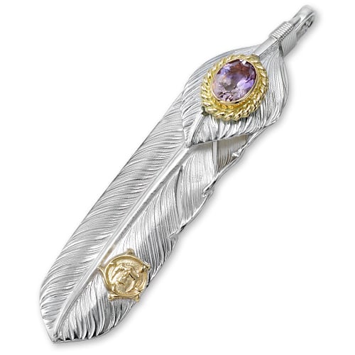 鷲見太郎 Pendant ペンダント】Lフライトフェザー&ハートフェザー