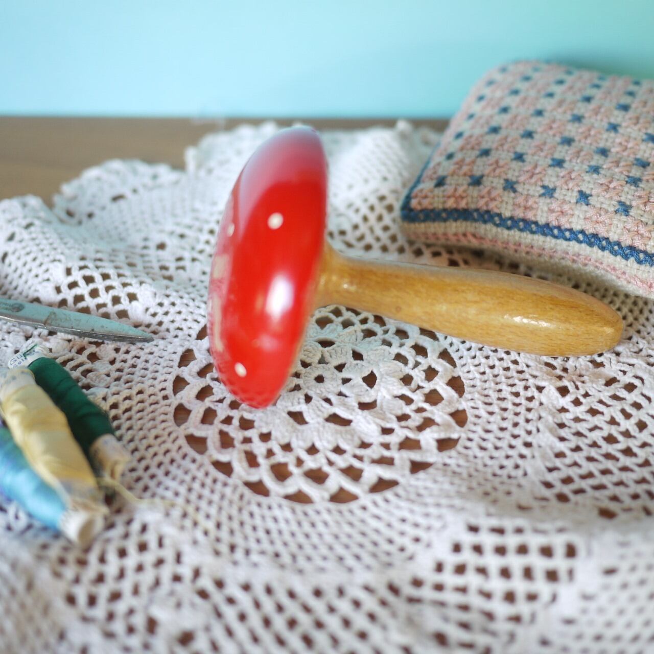 ダーニングマッシュルーム 木製水玉きのこ ドイツ