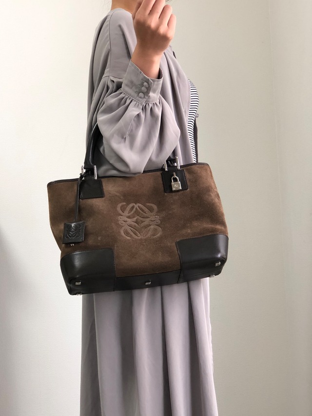 LOEWE ロエベ ハンドバッグ ブラウン アナグラム スエード vintage ヴィンテージ オールド pbjguh